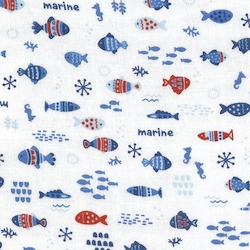 Marine Small Fish Pattern - Double Gauze